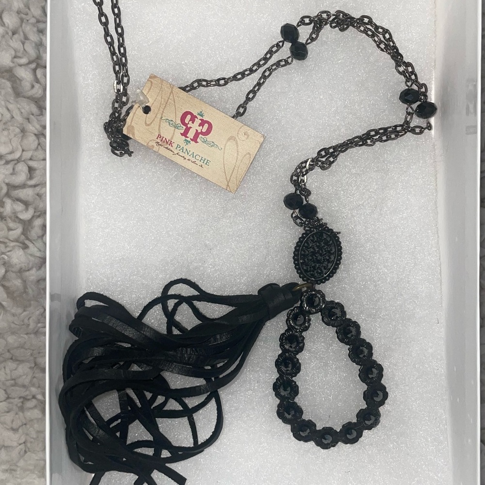Pink Panache Black Diamond Fringe Necklace